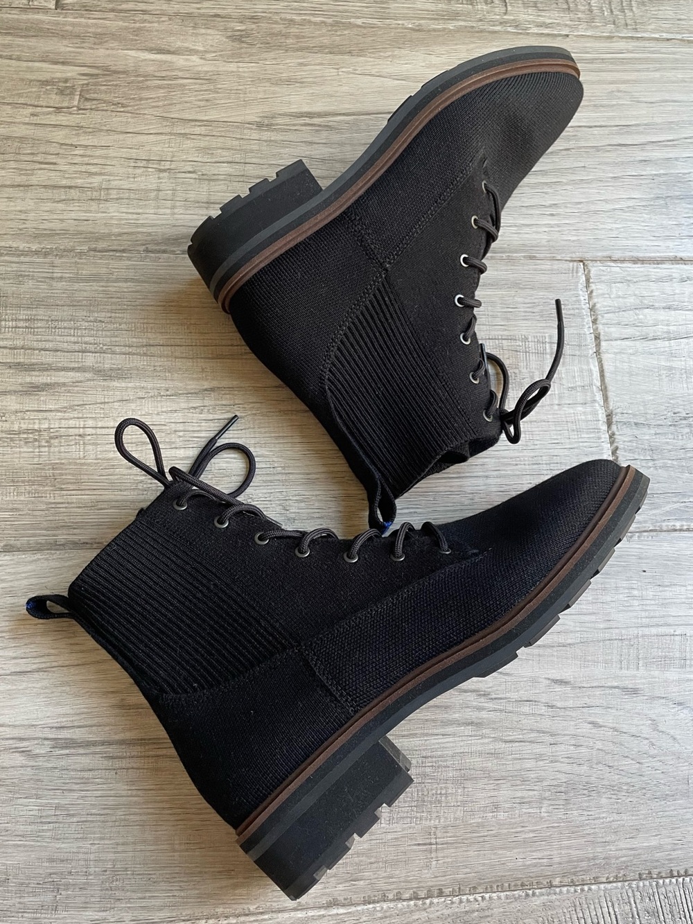 Rothy's The Laced Lug Boot In Black Onyx Adjustable Knit Merino Wool Blend SZ 9 - Picture 2 of 16
